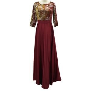 AW BRIDAL SZ 8 M burgundy cocktail bridesmaid formal party maxi dress B147
